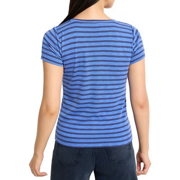 NIC+ZOE Stripe Knit Scoop Neck Short Sleeve Cotton Blend Blue Striped Tee NWT XL - Picture 2 of 11